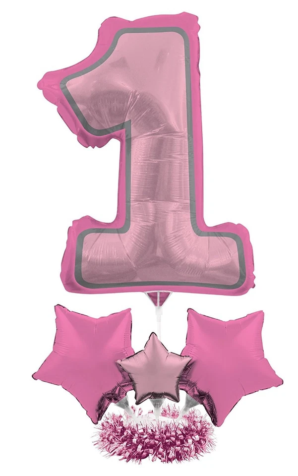 XL 30" Pink Number 1 Air Filled Balloon Birthday Party Supplies - Image 2 of 3