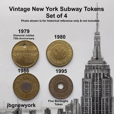 1979, 1980, 1986, 1995, Vintage New York Subway Tokens, Set of 4 #95N