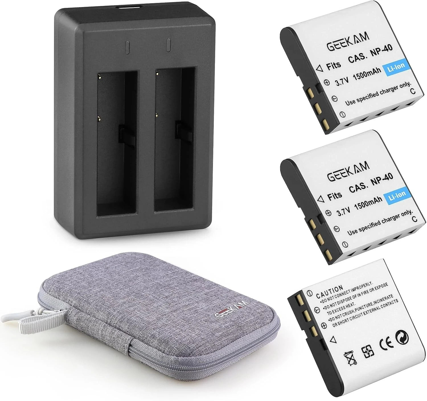 NP-40 Battery Pack, 1500mAh Rechargeable Battery(3-Pack) with USB Dual Black