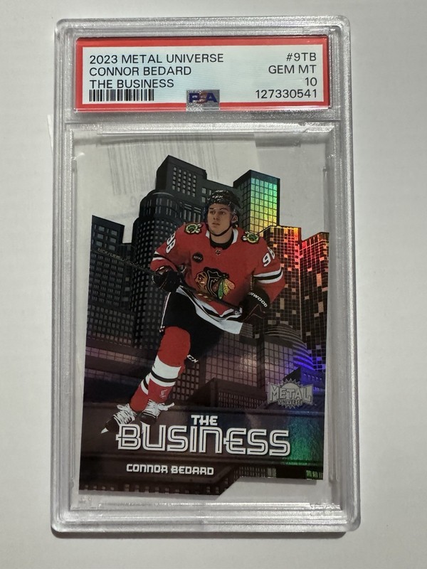 SkyBox Metal Universe 2023-24 Connor Bedard Rookie, The Business #9 TB PSA 10 !