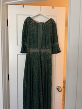 Green Lace Long Sleeve Maxi Dress, Regular Size Type, Lace Fabric