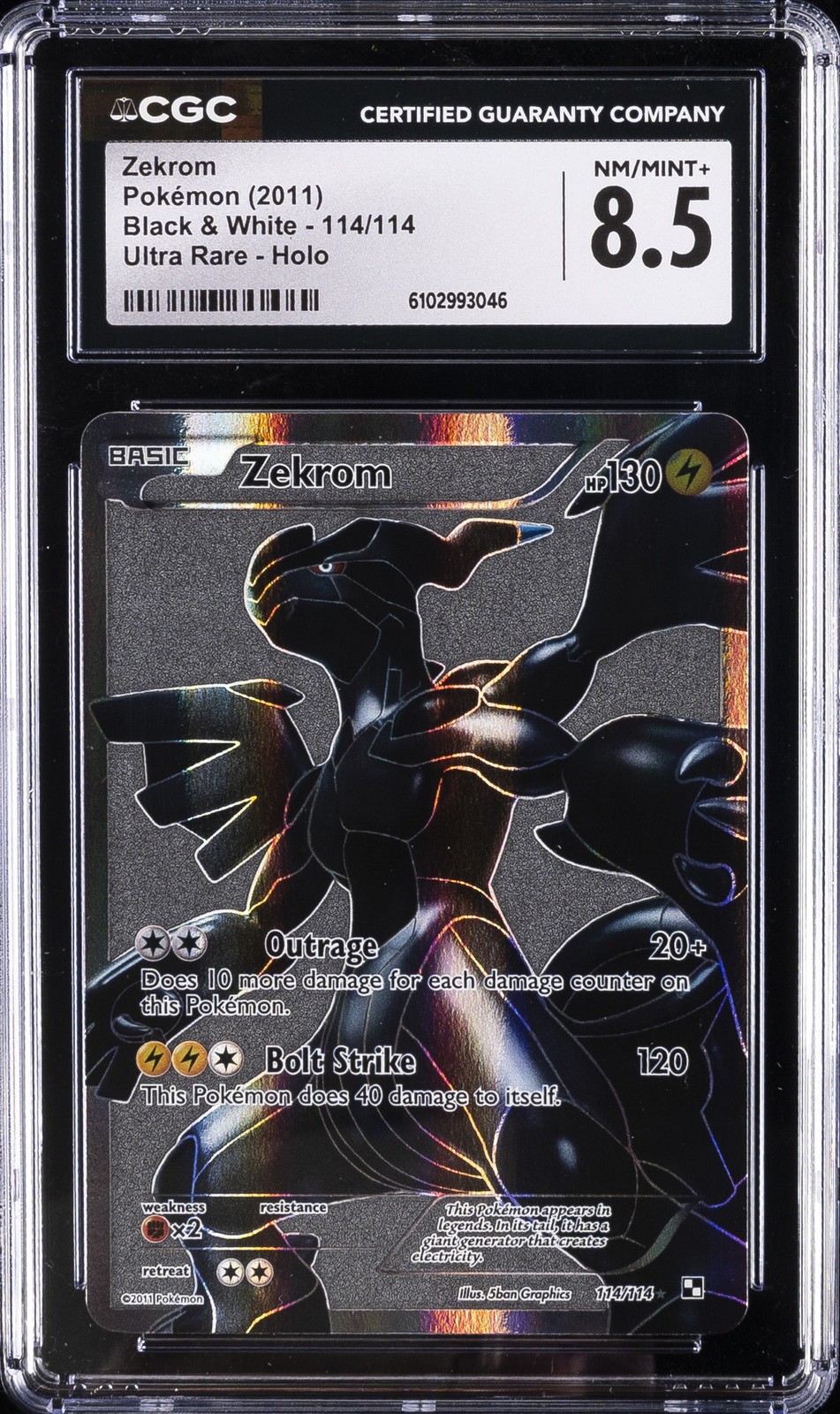 2011 POKEMON B&W ULTRA RARE - HOLO #114/114 ZEKROM CGC 8.5