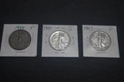( 3 ) CIRCULATED 90% SILVER WALKING LIBERTY HALF DOLLARS 1934 , 1941 S , 1943 !!