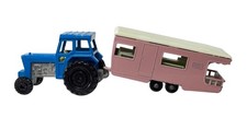 Vtg 1965 Matchbox No 23 Trailer Caravan Pink w/ 1978 No 46 Ford Tractor Lot