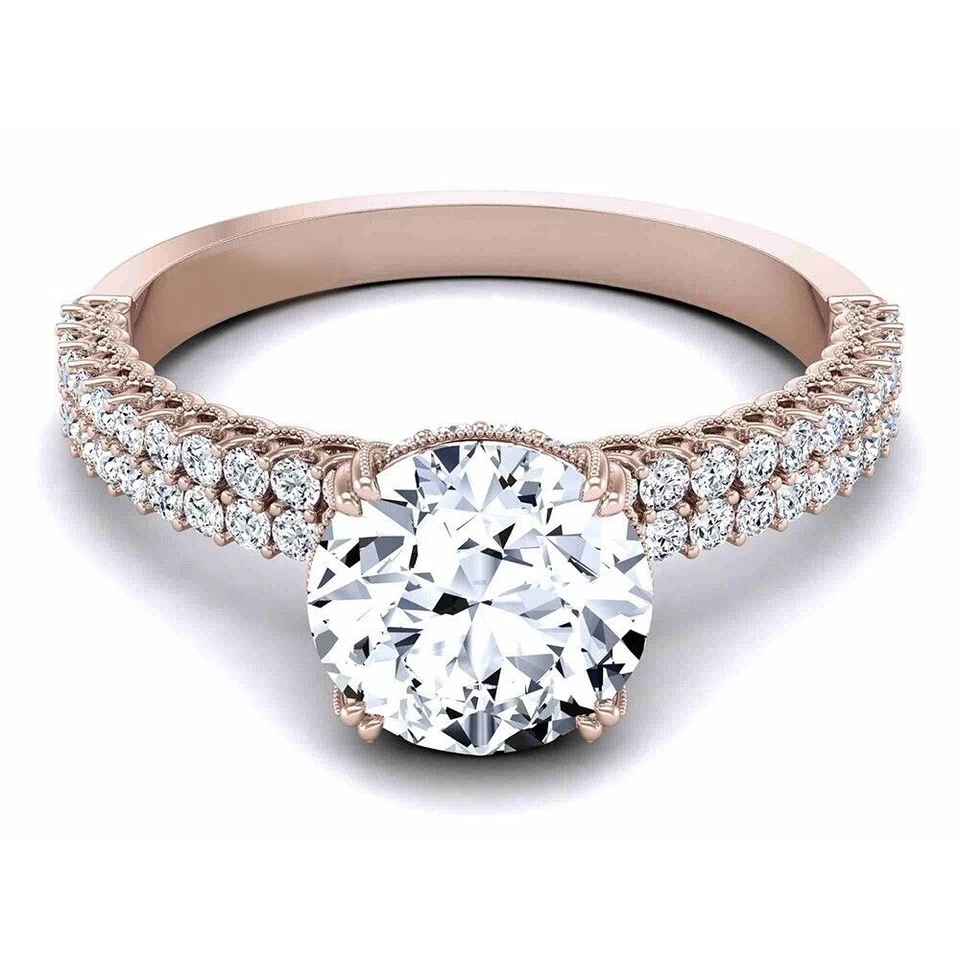 Anillo de compromiso sólido oro rosa de 18k certificado diamante GIA IGI real redondo 1 quilate Foto 2 de 4