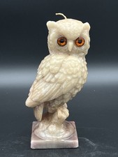 Vintage 1970s Owl Candle Figurine Large 9" Inset Amber Orange Eyes Wax Sculpture