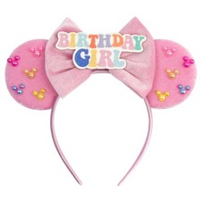Pink Mouse Ears Headband for Women Matte Bow Candy-Colored Accents Birthdays