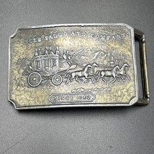 Vintage Brass Belt Buckle Wells Fargo Stagecoach Since 1852 Western Cowboy