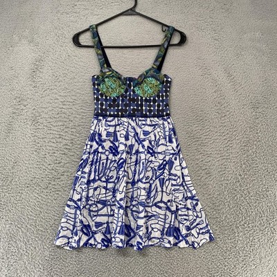 Maaji Dress Womens Small Bustier Sweetheart Fit Flare Nautical Blue Sundress