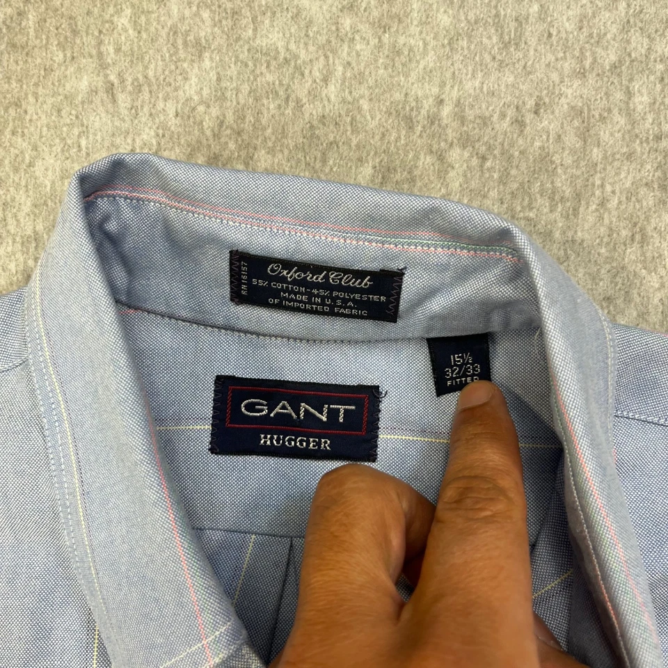 Camisa con botones GANT Hugger Oxford Club para hombre 15,5 32/33 ajustada azul a rayas Foto 3 de 4