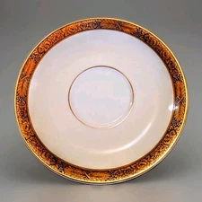 Vtg Set of 8 NORITAKE Goldkin Saucers 4985 Floral Gold Black 5.5/8 in Japan 1948