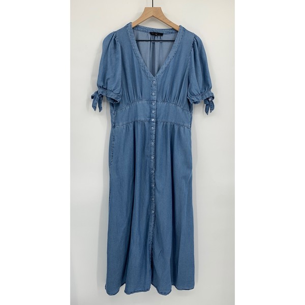 Jane + Delancey Denim Dress Womens Large Blue Maxi Boho Western Cottage Button