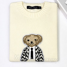 POLO RALPH LAUREN Women  s Large Bear Tote Cream Cashmere Sweater