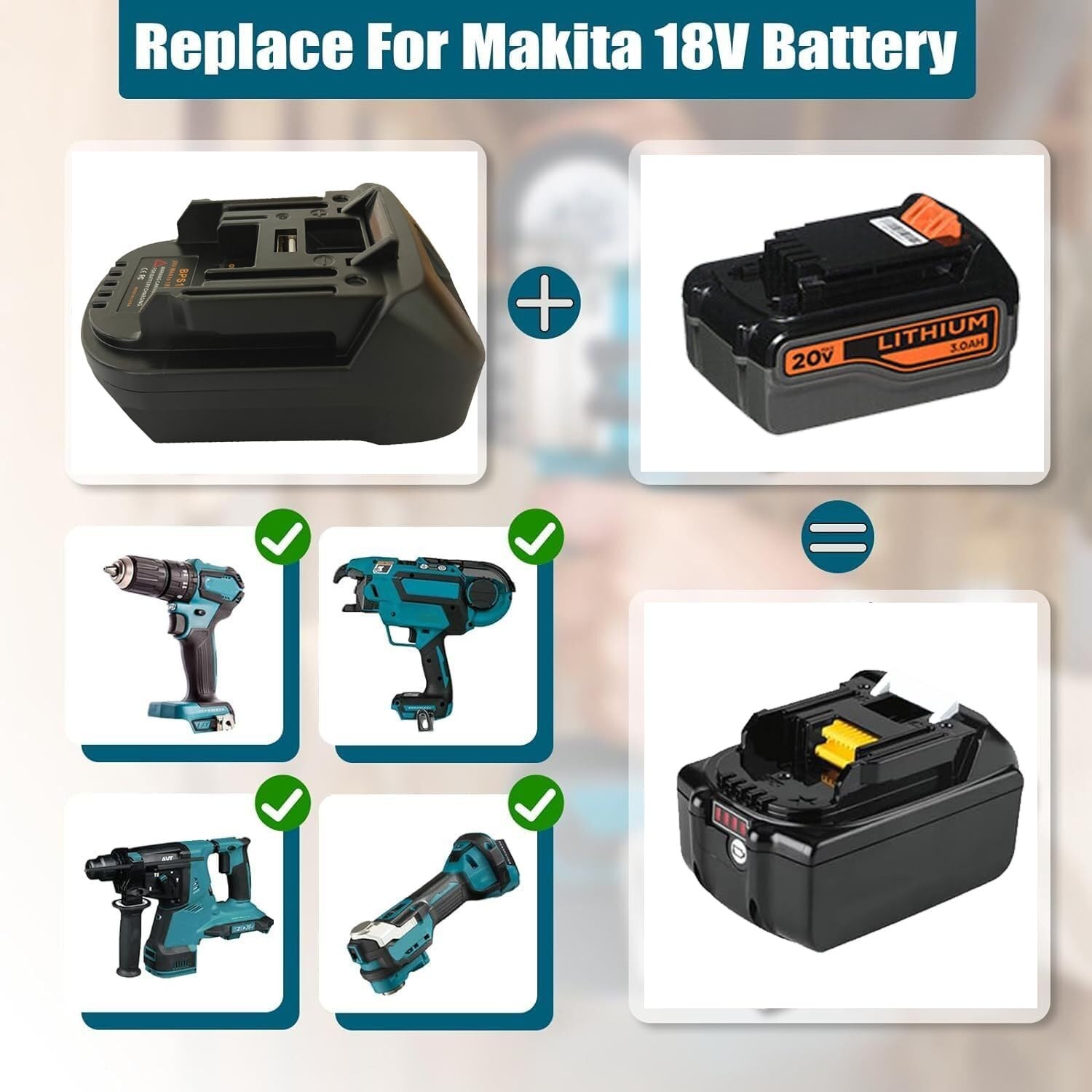 Adapter For Black&Decker For Porter Cable 20V Battery to For Makita 18V tool