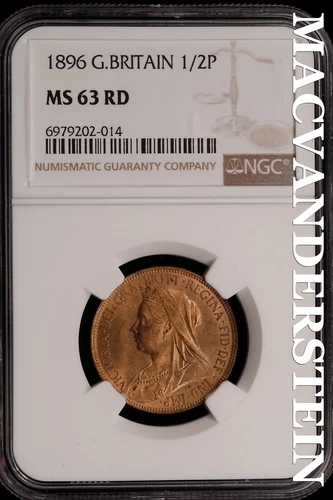 Great Britain: 1896 1/2P - NGC MS 63 RD - Brilliant Unc  No Reserve  #SLi463