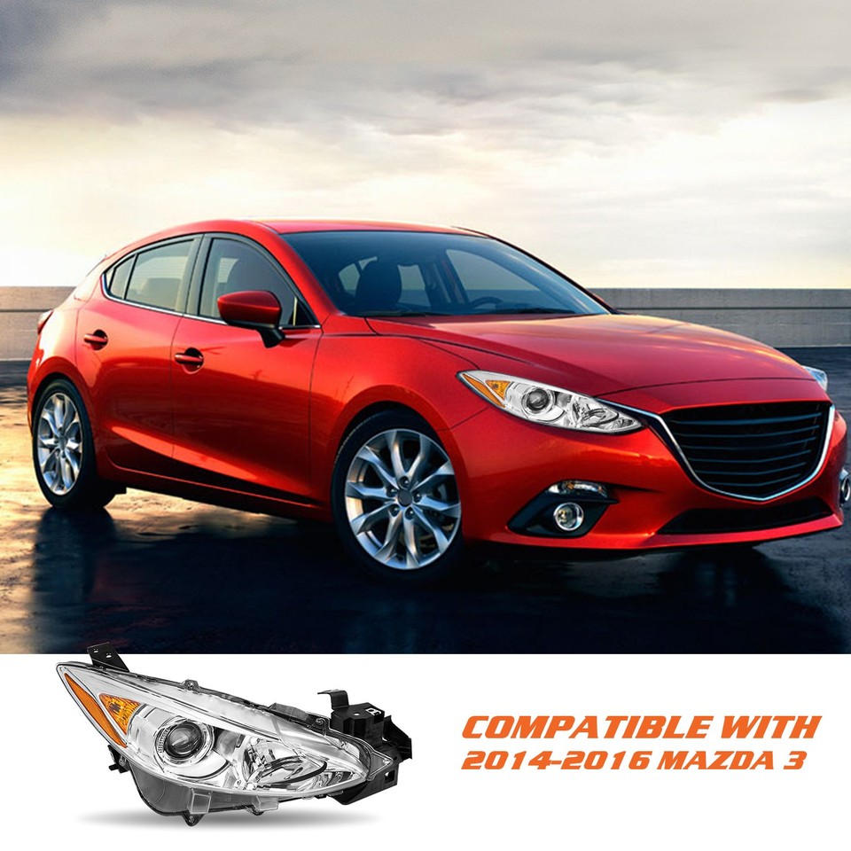 For 14-16 Mazda 3 Halo LED Tube Black Projector Headlights