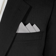 NEW - Men's Grey Cotton Pre-folded Pocket Square Handkerchief Insert - 3 point