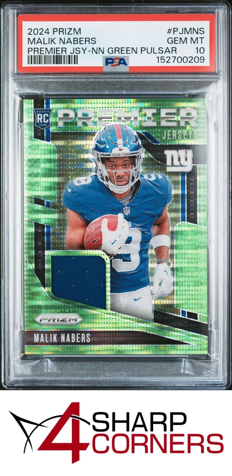 Malik Nabers Panini Prizm Premier Jerseys #PJMNS Neon Green Pulsar