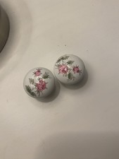 Vintage White Porcelain Pink Rose Drawer Cabinet Knobs Set of 2