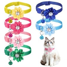 6 PCS Cute Cat Collar Breakaway with Bell - Adjustable Flower Girl Cat Collars