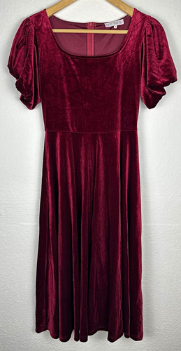 Ivy City Co Dress Womens S Burgundy Velvet Puff Sleeve Square Neck Midi