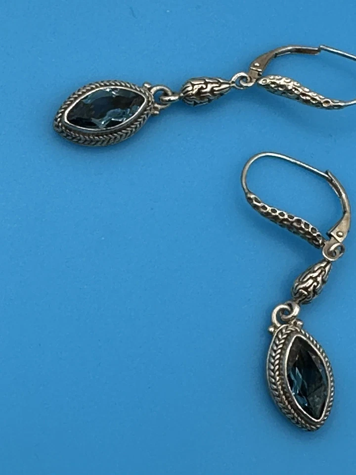 PENDIENTES MARTILLADOS ARTESANO DE BALI Sarda 3.32CTW LONDRES TOPACIO AZUL PLATA - Foto 4 de 4