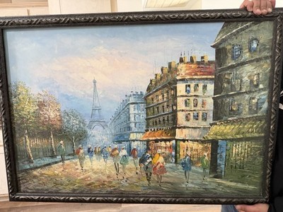 Framed Original Oil Painting Paris Street Scene Eiffel Tower Signed W. Drexler