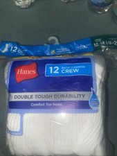 Hanes Boys Cushion Crew Socks 12 Pairs Size Size Medium Shoe Size 9-2