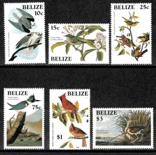 Belize 1985 - Audubon Birds Art - Set of 6 Stamps - Scott #750-55 - MNH