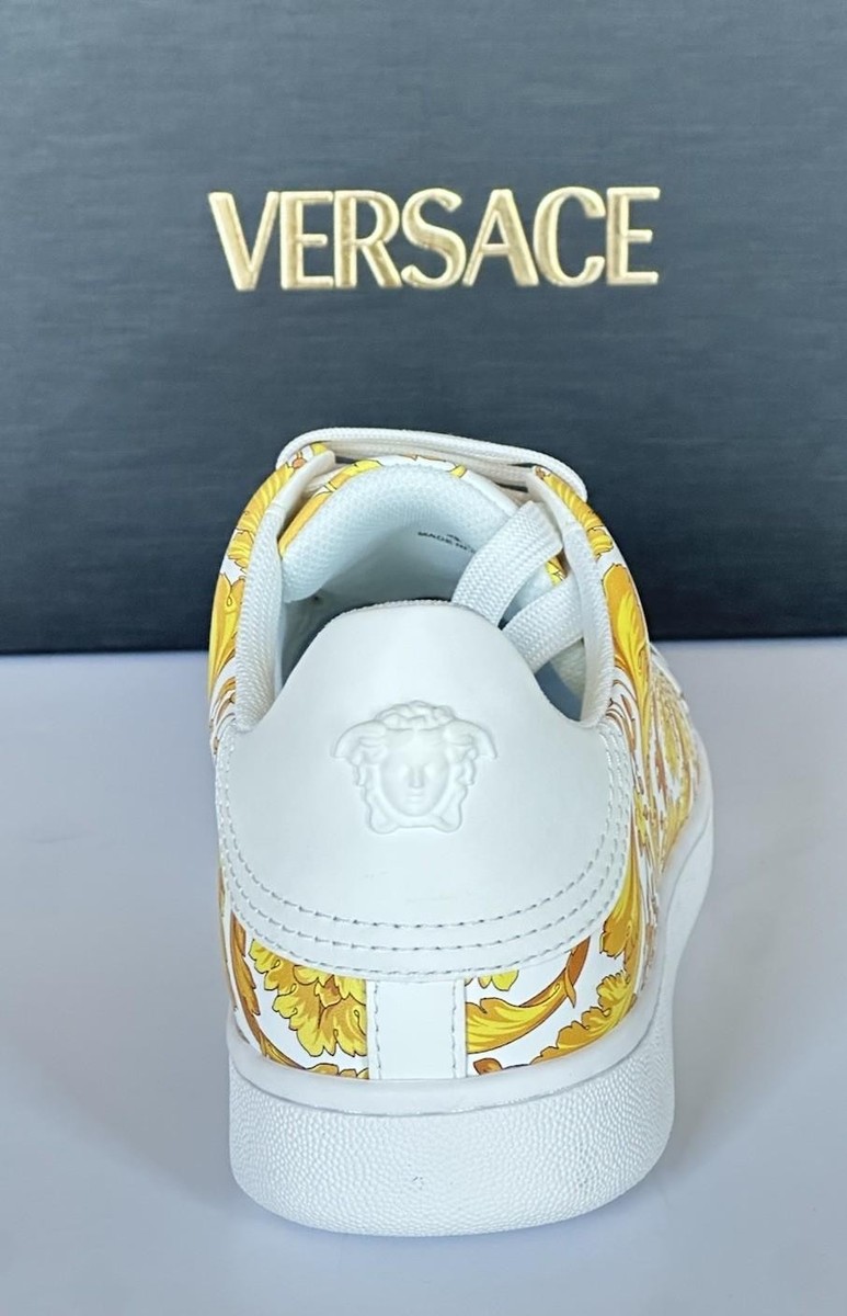 Versace Baroco Men\'s White/Gold Leather Sneakers 9 US (42 Euro) 1016936 NIB Versace Baroco Men main image 3