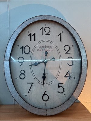 Vintage Gray Barn Jartop Oval Galvanized Clock Café de Marguerites 1870s Rare