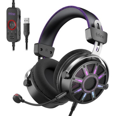 Fifine Wired Usb Gaming Headset Open Back Design Breathable Mesh Fabric 7.1