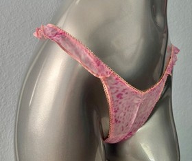 PINK Victoria's Secret Thong Panty Pink Leopard Mesh Ruffle Nwt S M L XL 2XL