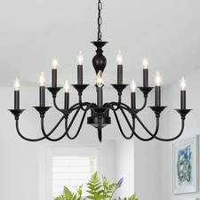 Black Farmhouse Chandeliers for Dining Room Light Fixtures Over Table, 12 Light