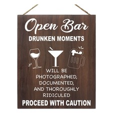 JennyGems Open Bar Wedding Sign, Wedding Reception Signs Drunken Moments Brown 