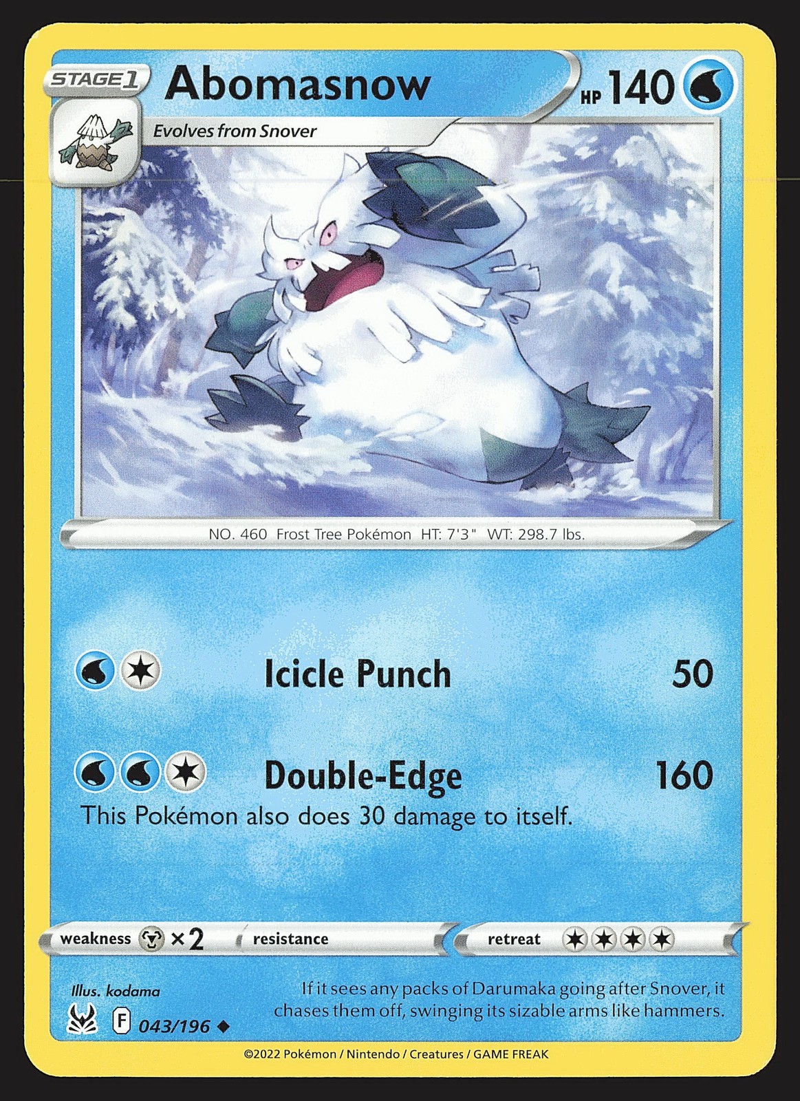 SWSH11: Lost Origin Abomasnow #043/196 Uncommon Pokemon Card