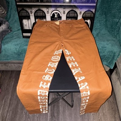 EPTM. Brown Leather Casual Pants Button Closure Logo Embroidered Men's L 34