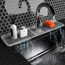 Folding sink splash guard behind faucet-faucet mat for kitchen Gray