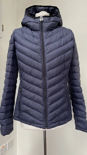 Giubbotto piumino e piuma Michael Kors taglia 14 blu navy cappuccio leggero perfette condizioni