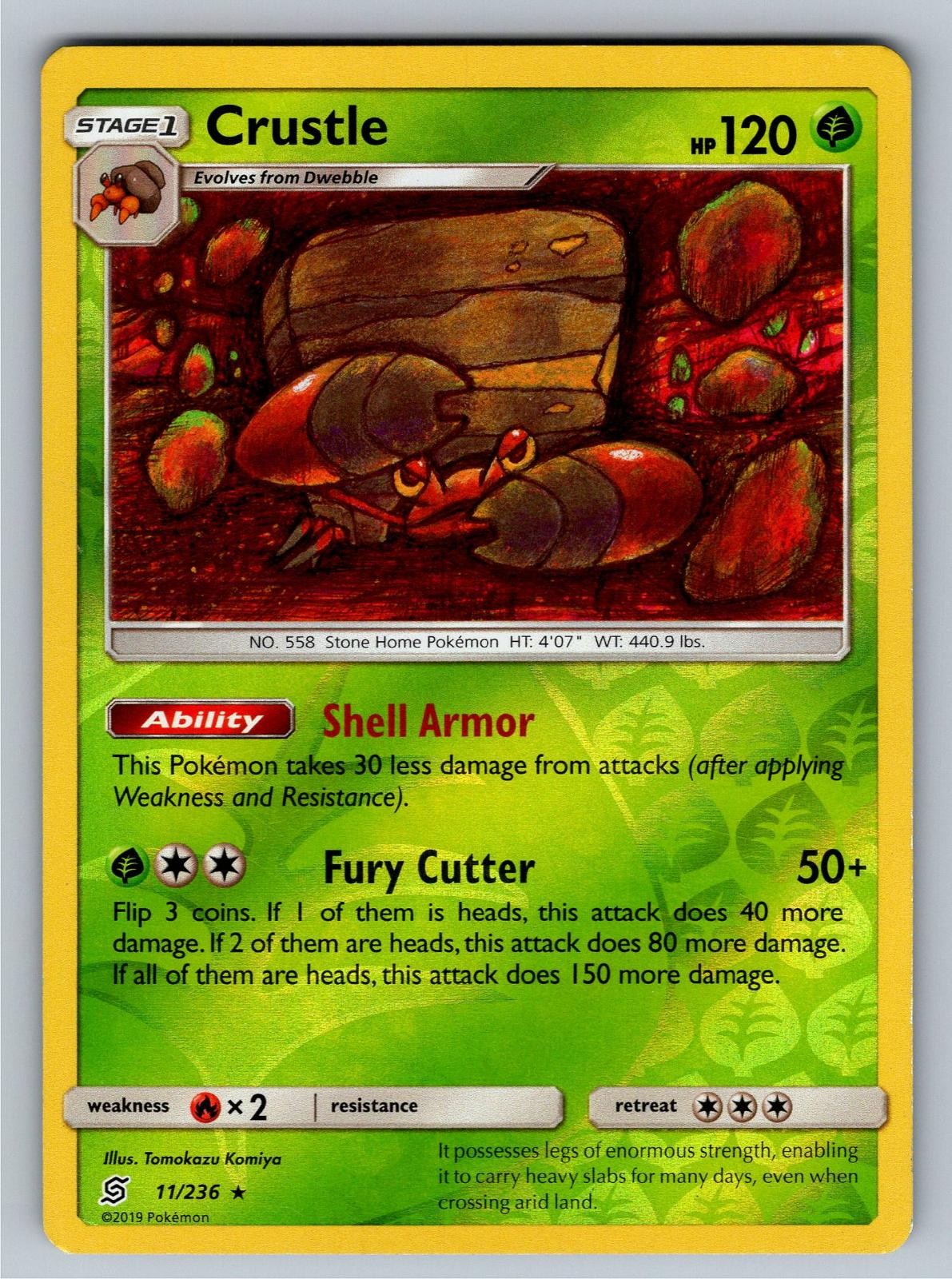 Crustle 11/236 Rare Unified Minds Pokemon Reverse Holo Lightly Played