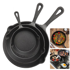 3er Set Gusseisen-Pfanne Pfannenset Bratpfanne Ausguss Grill Griff 16/20/26cm DE