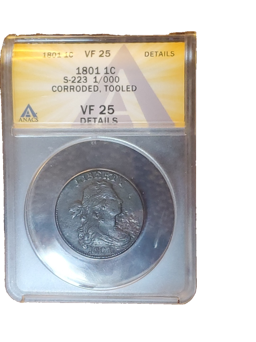1801 Draped Bust Large Cent 1C VF Details ANACS - Rare Variety S
