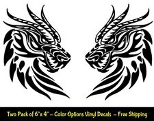 Dragon Pair Mirrored 6" x 4" Vinyl Decal Car Truck Window Laptop Tablet Notebook