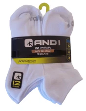 AND1 White 12 Pair ProPlatinum No Show Socks Arch Compression Men size 6-12.5