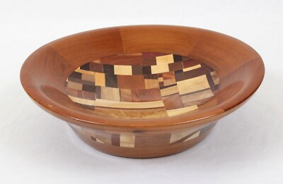Turned Wood Bowl 11'' Segmented Mosaic Hand Crafted Signed Rami Mayron