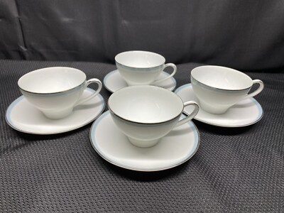 Noritake ''BLUETONE'' Japan ~ #6379 ~ Set of 4 ~ Cups & Saucers ~ 2 3/8'' Tall