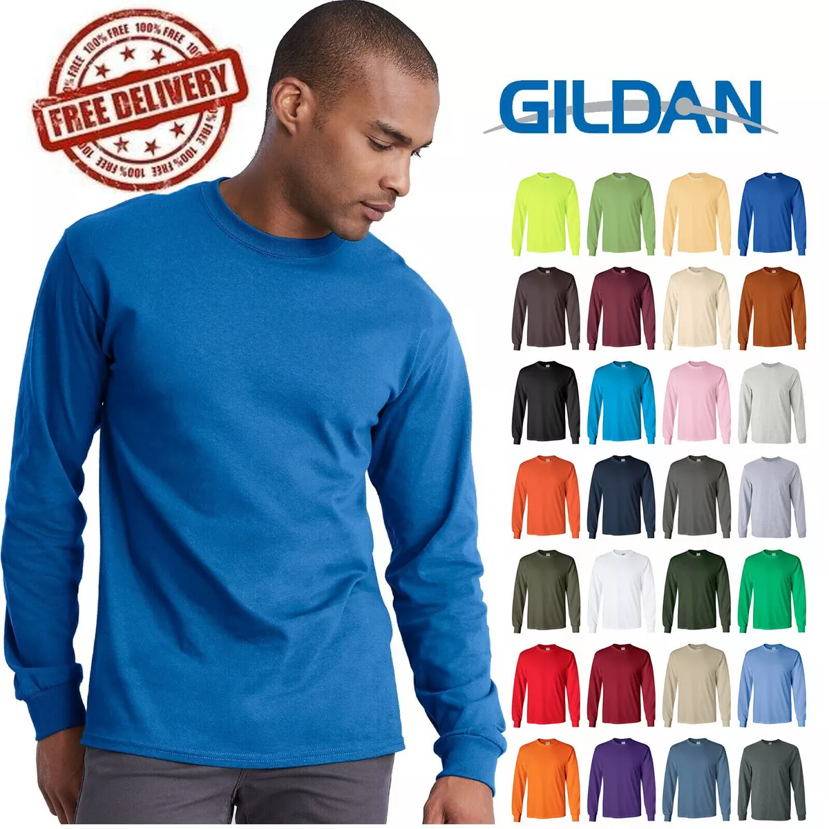 Gildan Ultra Cotton Long Sleeve T-Shirt Casual Plain Tee Sport L-XL24005400 | eBay