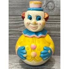 Vintage Yellow Clown Roly Poly Retro Baby and Toddler Toy Jingle Musical Retro