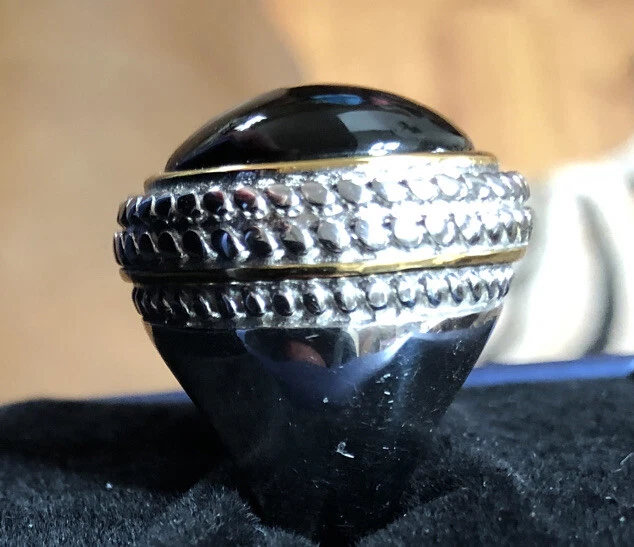 Large Black Stone Ring In Stainless Steel Rope And Gold Trim , Twisted Cable - Image 4 of 4