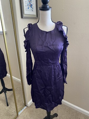 Club Monaco Teodora Mid Length Cold Shoulder Dress in Plum Size NWT